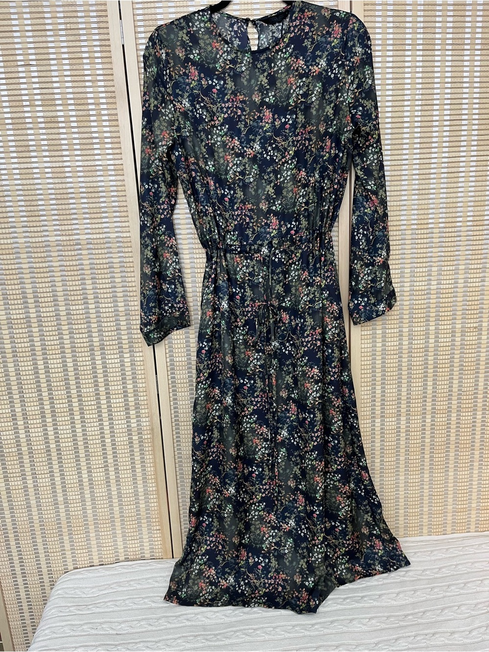 Zara Floral Long-Sleeve Midi Dress SzS